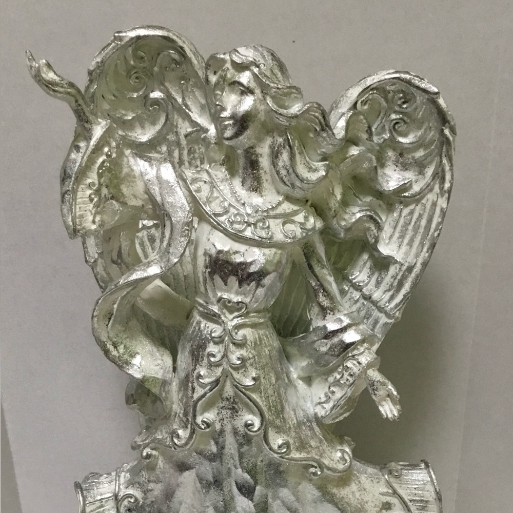 Elegant Silver and White Painted Angel Facing Left
